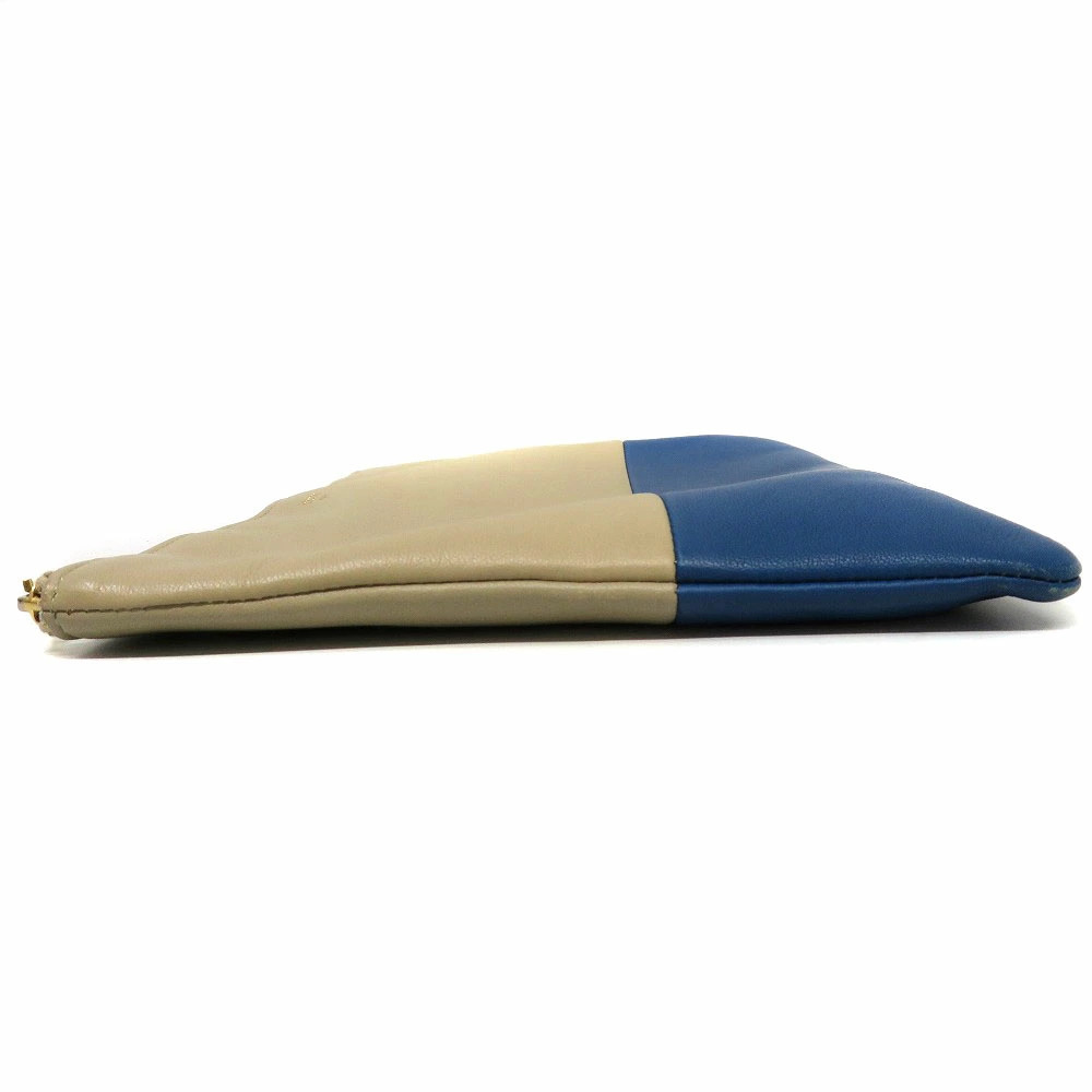 CELINE Clutch Bag Shoulder Calf Leather Beige Blue Two Tone - Picture 3 of 11